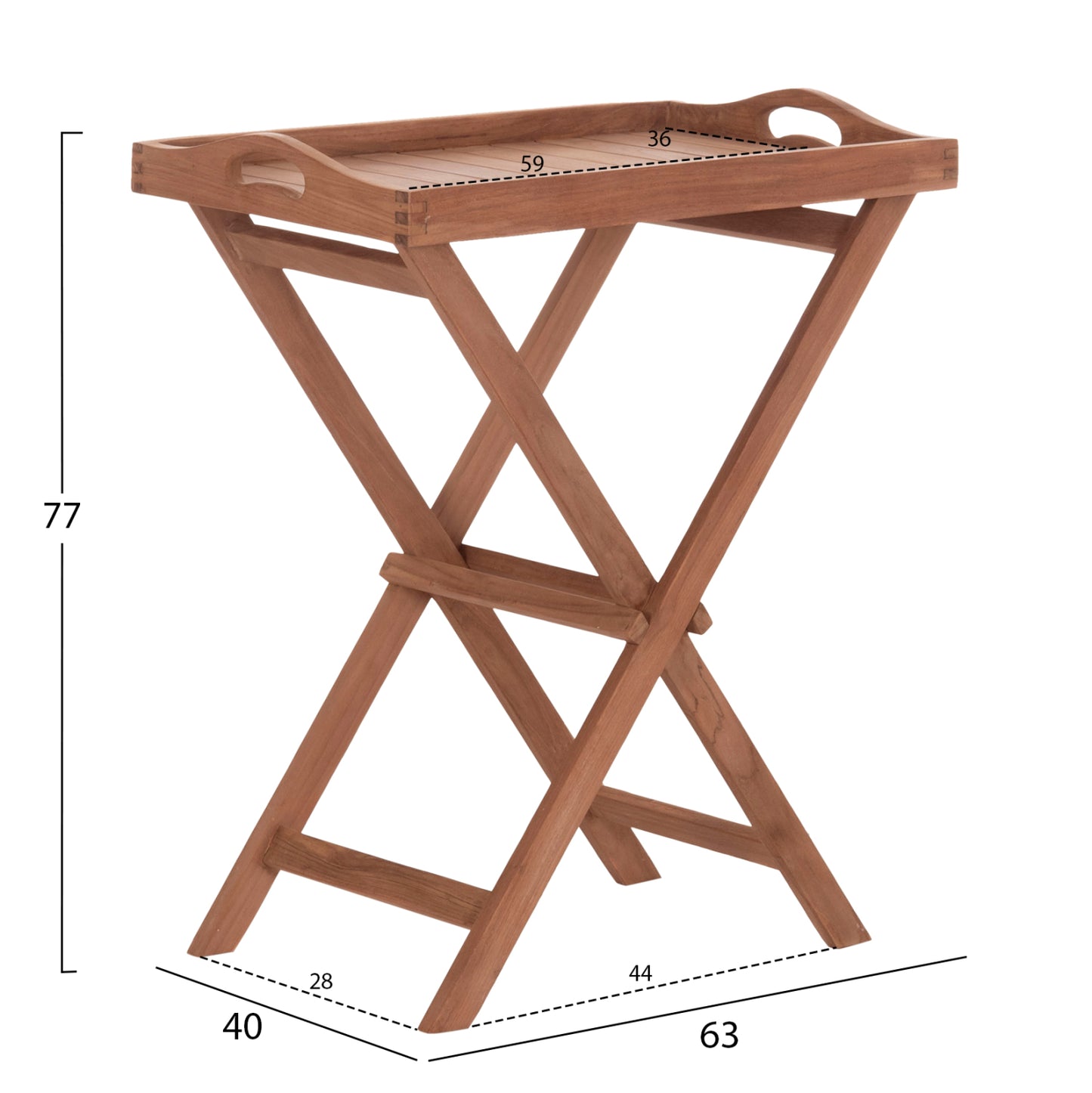 Serving Tray On Foldable Stand Barnaby Hm4580 Teak Wood In Natural Color 63x40x77hcm