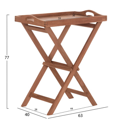 Serving Tray On Foldable Stand Barnaby Hm4580 Teak Wood In Natural Color 63x40x77hcm