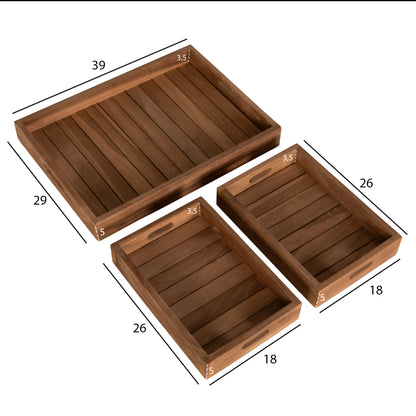 Trey Set 3pcs Hm7894 Teak Wood In Natural Color 39x29x7cm.
