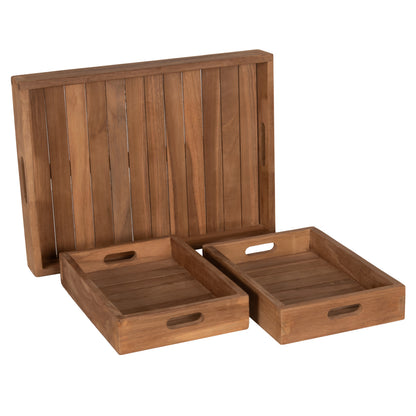 Trey Set 3pcs Hm7894 Teak Wood In Natural Color 39x29x7cm.