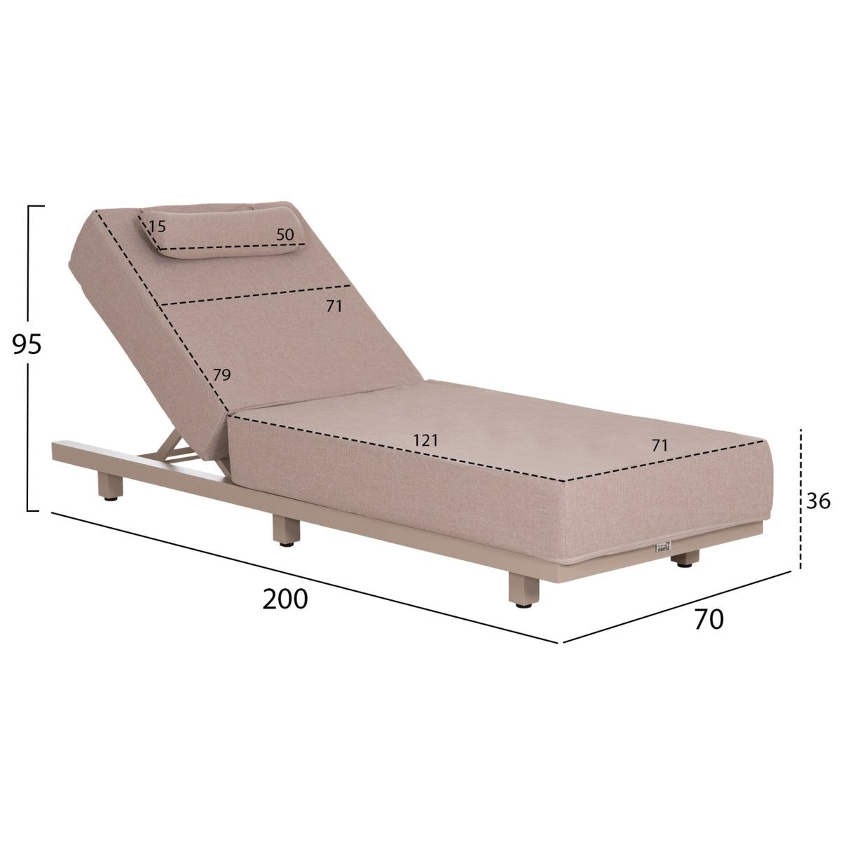 Professional Sunlounger Jessie Hm10714.04 Cappuccino Aluminum-beige Cushion 200x71x79hcm.