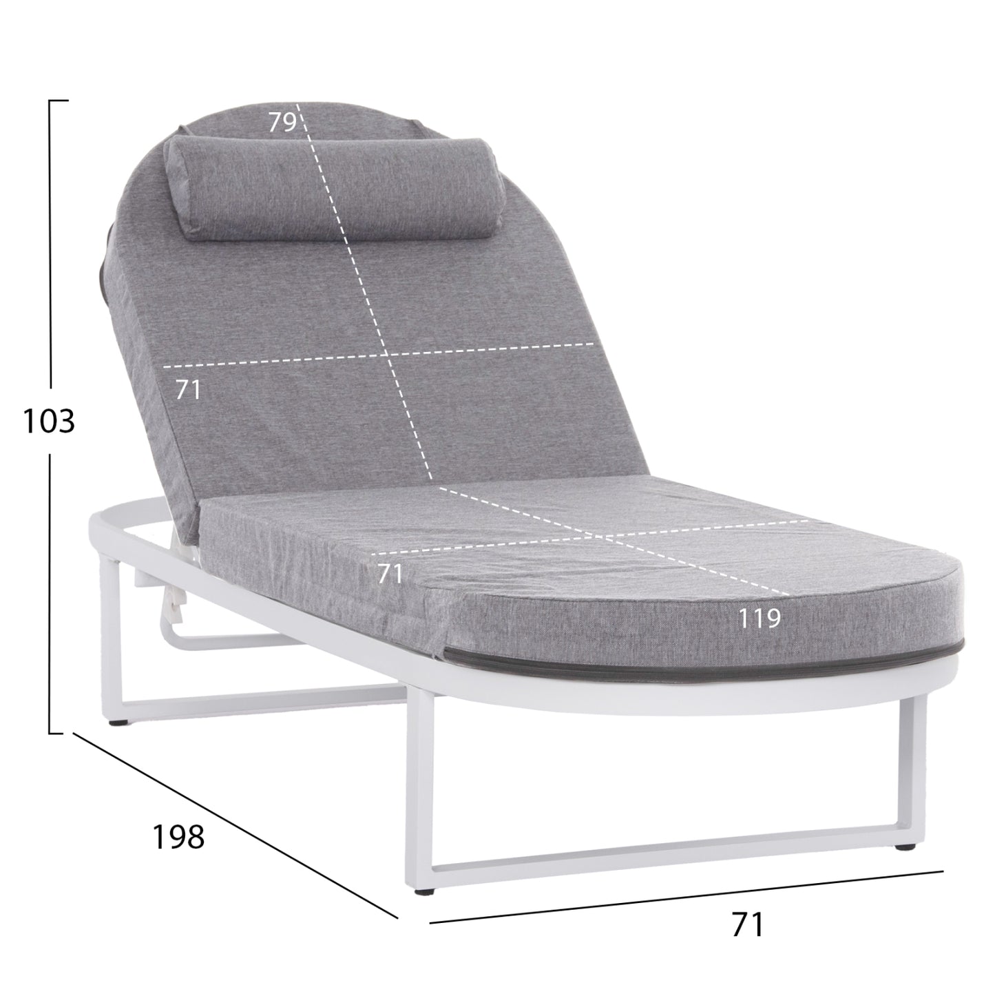 Professional Sunlounger Mallow Hm10715.01 White Aluminum & Grey Cushion 198x71x40,5-103hcm.