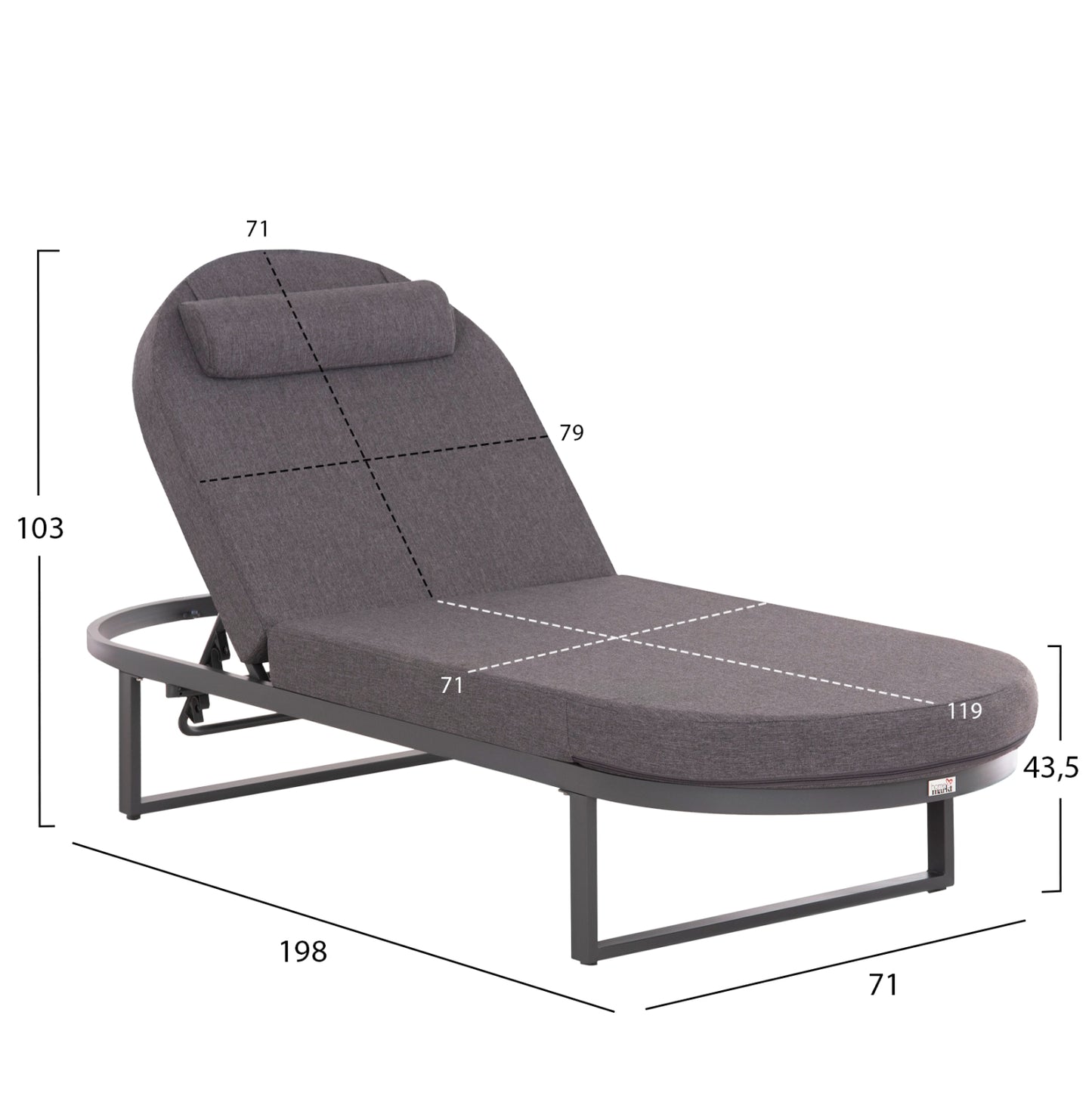 Professional Sunlounger Mallow Hm10715.03 Dark Grey Aluminum & Cushion 198x71x40,5-103hcm.