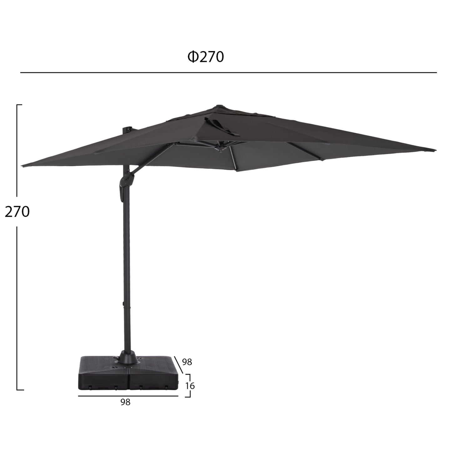 Professional Umbrella 2.7x2.7m With Water Base Javante Hm10857.01 Grey Alum. & Shade