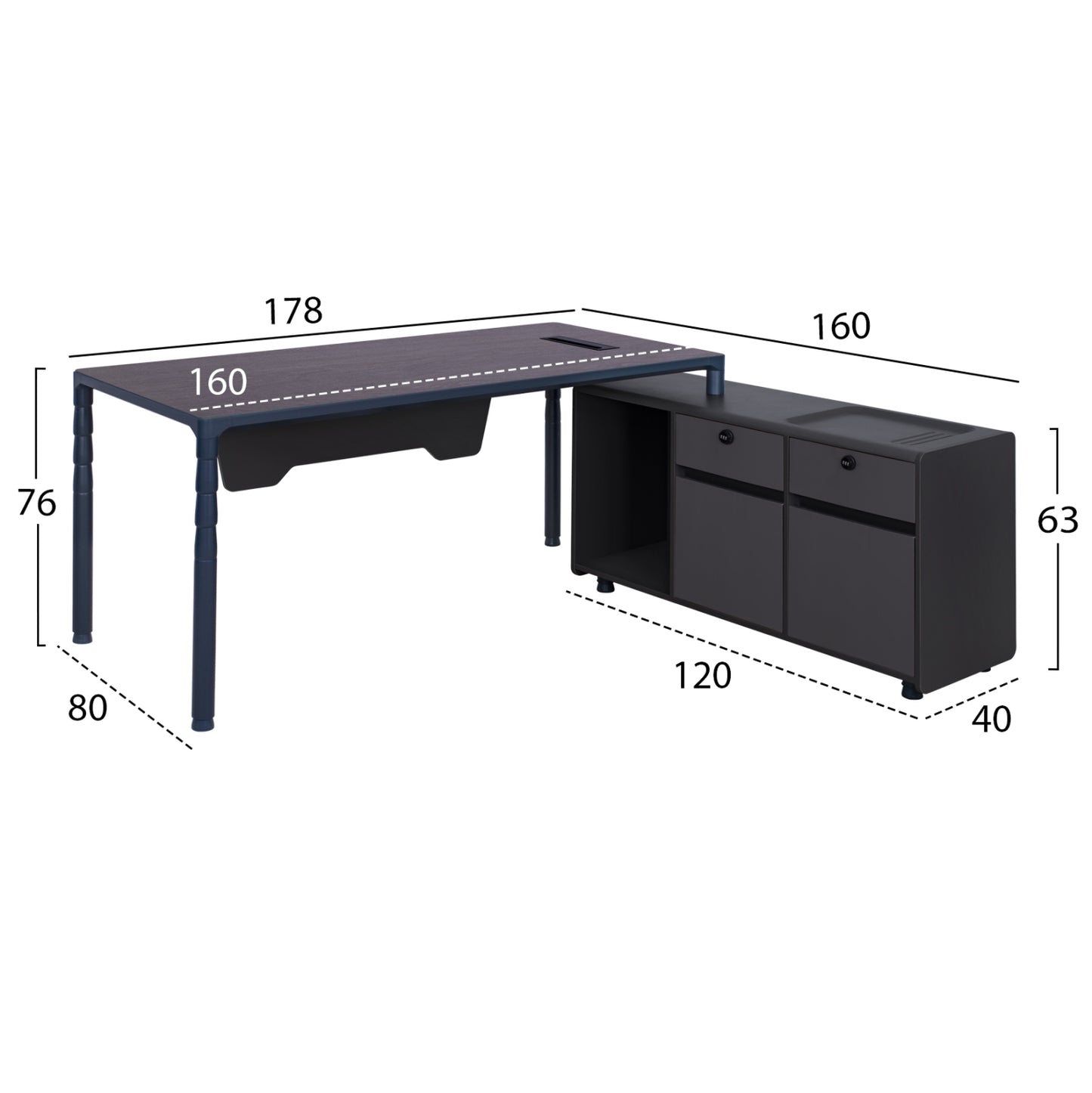 Professional Desk Right Corner Hm2109r In Grey & Wenge Color 183x160x76cm