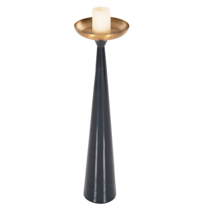 Floor Candlestick (pillar) Guntur Hm4382 Metal In Blue Anthracite-gold Φ20,5x76.5hcm.