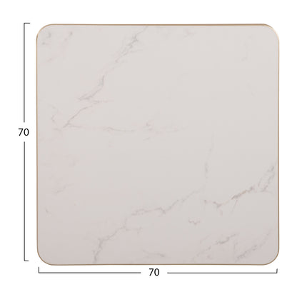 Sintered Stone Square Tabletop Hm6654.12 White Marble--gold Alu "ring" Frame 70x70cm.
