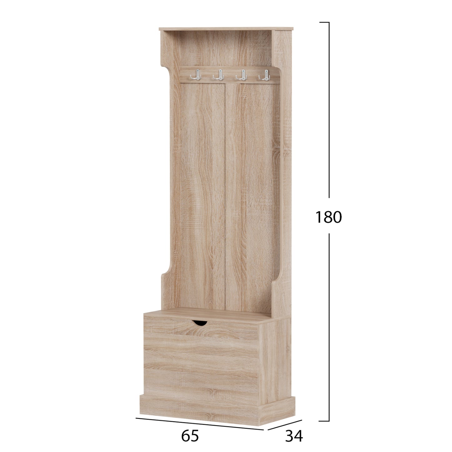 Entryway Furniture Kaylor Hm2474.01 With Hooks&storage Space-mdf In Sonama 65x34x180hcm.