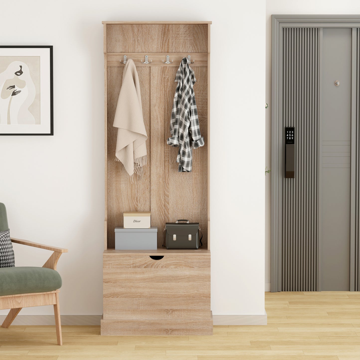 Entryway Furniture Kaylor Hm2474.01 With Hooks&storage Space-mdf In Sonama 65x34x180hcm.
