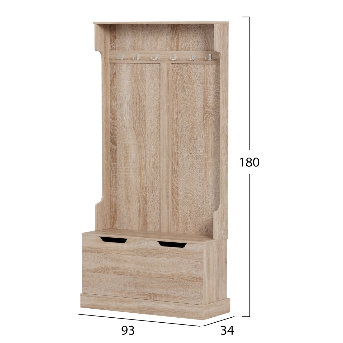 Entryway Furniture Kaylor Hm2475.01 With Hooks&storage Space-mdf In Sonama 93x34x180hcm.