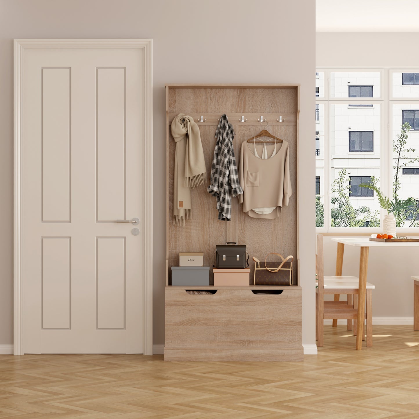 Entryway Furniture Kaylor Hm2475.01 With Hooks&storage Space-mdf In Sonama 93x34x180hcm.