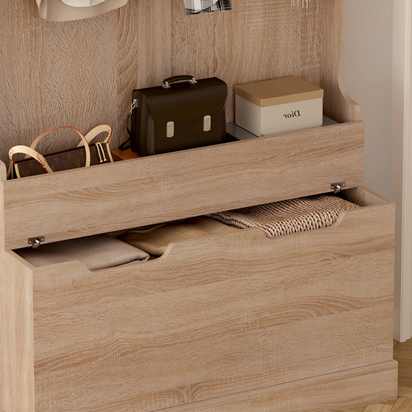 Entryway Furniture Kaylor Hm2475.01 With Hooks&storage Space-mdf In Sonama 93x34x180hcm.