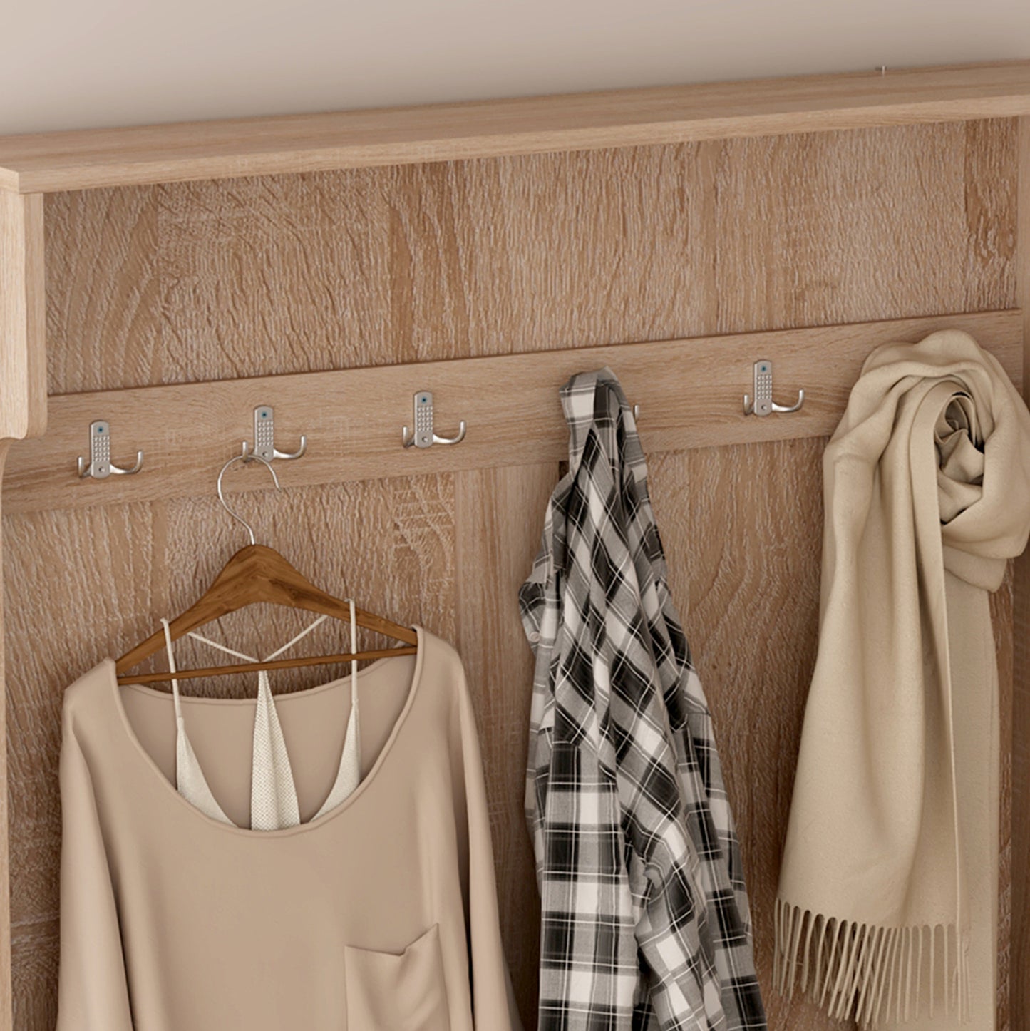 Entryway Furniture Kaylor Hm2475.01 With Hooks&storage Space-mdf In Sonama 93x34x180hcm.