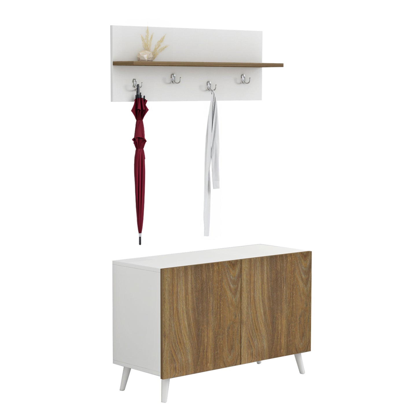 Entryway Furniture Set Delphine Hm8876.11 Melamine In White-natural Wood 80x31,3x41,5hcm.