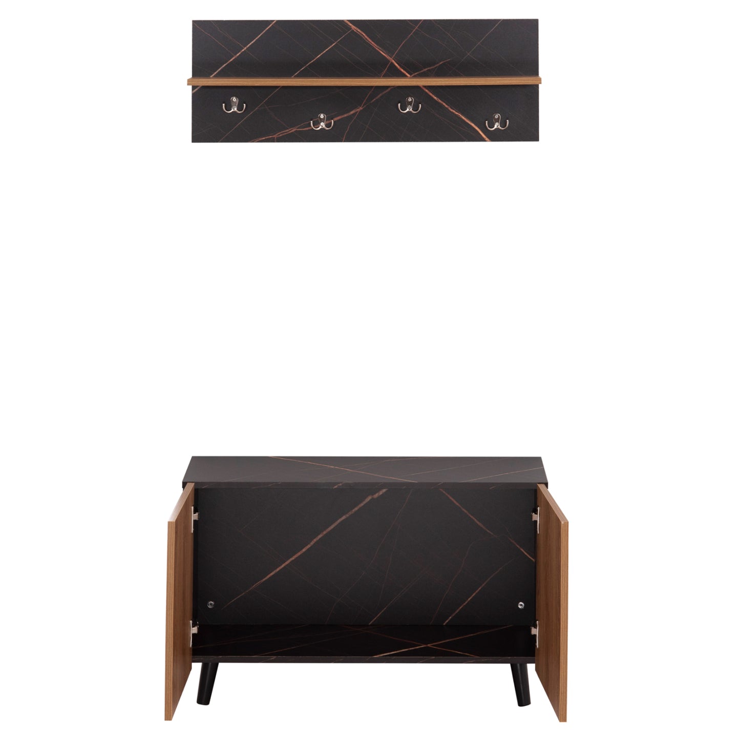 Entryway Furniture Set Delphine Hm8876.12 Melamine In Black Marble-natural Wood 80x31.5x52hcm.