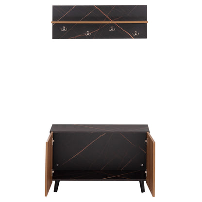 Entryway Furniture Set Delphine Hm8876.12 Melamine In Black Marble-natural Wood 80x31.5x52hcm.