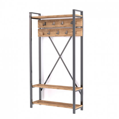 Entrance Furniture Hm8943.01 Natural Wood & Black 90x34x180 Cm.