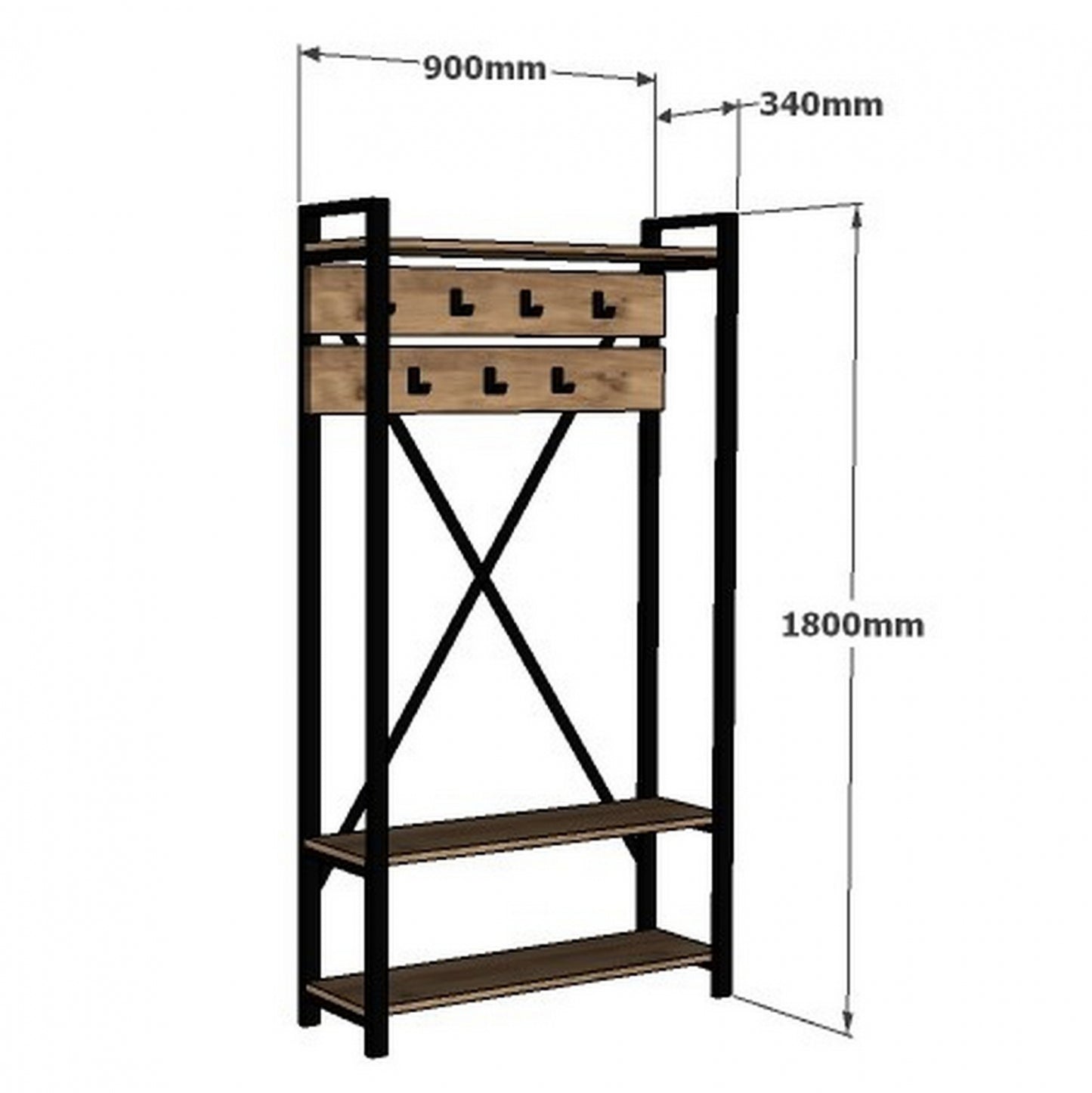 Entrance Furniture Hm8943.01 Natural Wood & Black 90x34x180 Cm.