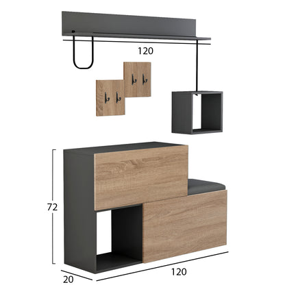 Entryway Furniture Set Cerb Hm8957.11 Melamine In Sonama-grey 120x20x72hcm.