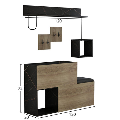 Entryway Furniture Set Cerb Hm8957.12 Melamine In Natural-black Marble 120x20x72hcm.
