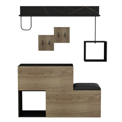 Entryway Furniture Set Cerb Hm8957.12 Melamine In Natural-black Marble 120x20x72hcm.