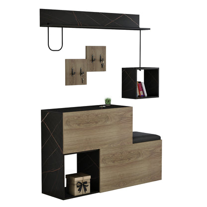 Entryway Furniture Set Cerb Hm8957.12 Melamine In Natural-black Marble 120x20x72hcm.