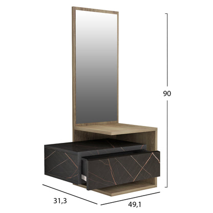 Entryway Furniture (wall) With Mirror Meara Hm8984.13 Melamine In Natural-black Marble 49,1x31,3x90hcm.