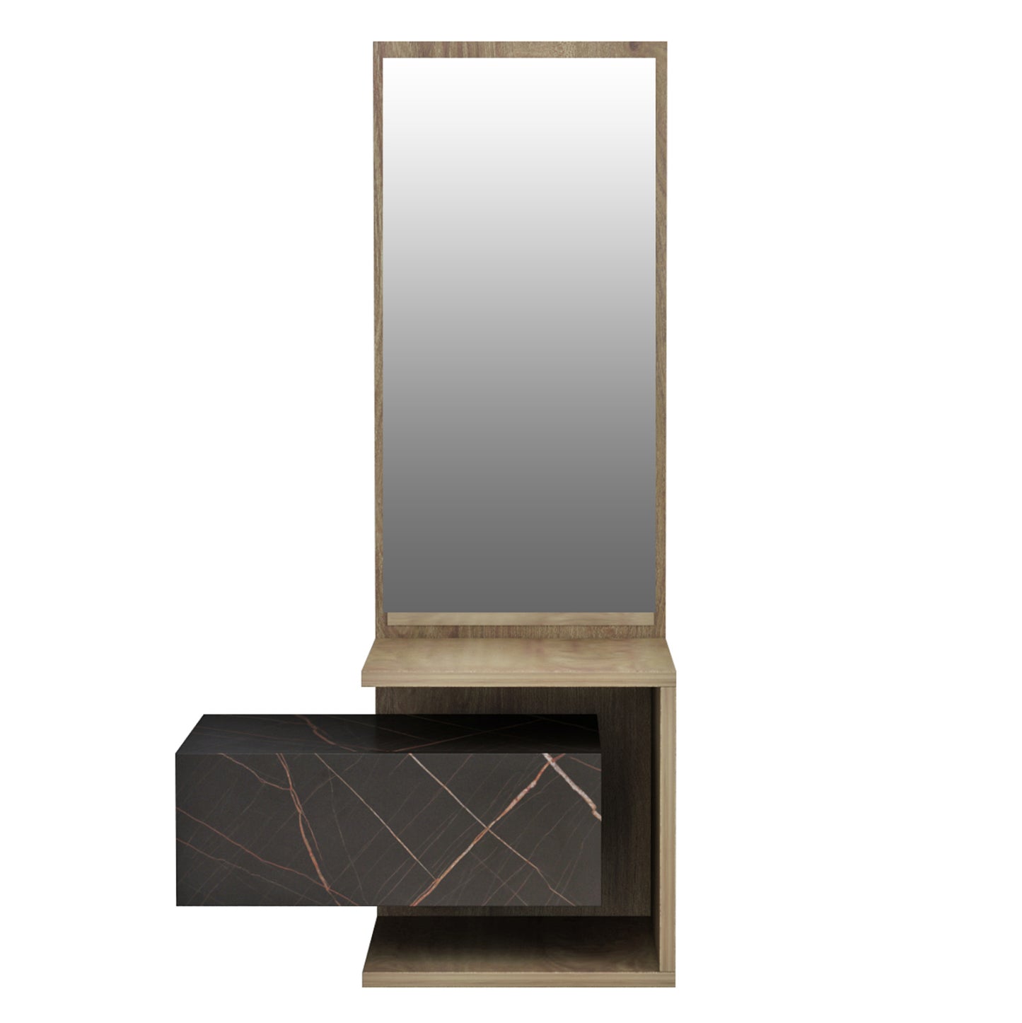 Entryway Furniture (wall) With Mirror Meara Hm8984.13 Melamine In Natural-black Marble 49,1x31,3x90hcm.