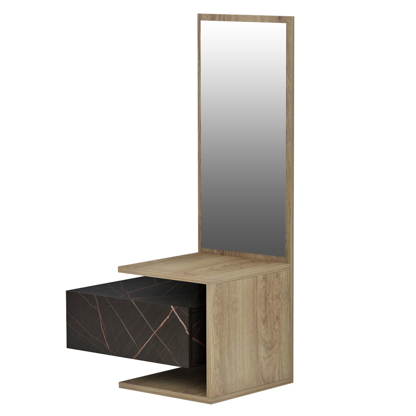 Entryway Furniture (wall) With Mirror Meara Hm8984.13 Melamine In Natural-black Marble 49,1x31,3x90hcm.