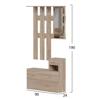 Entryway Set With Mirror Gorn Hm2473.01 Melamine In Sonama 90x24x190hcm.