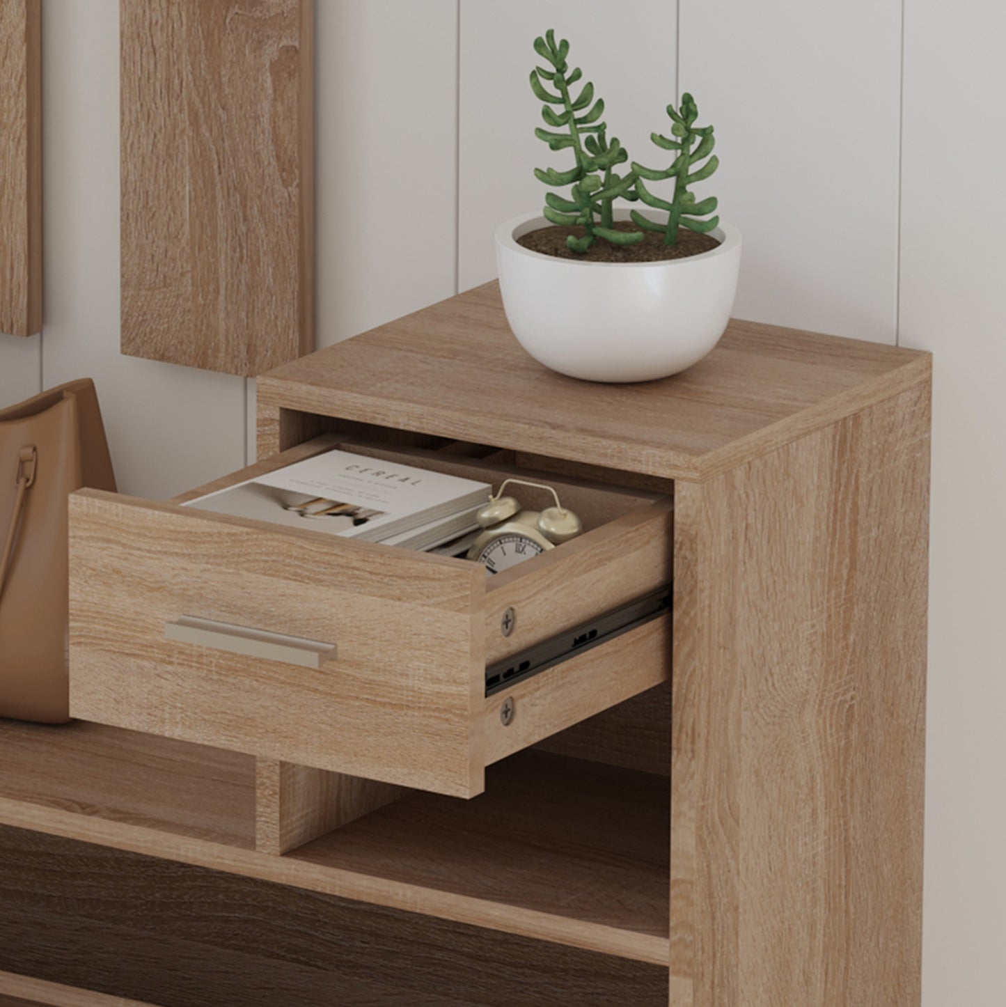 Entryway Set With Mirror Gorn Hm2473.01 Melamine In Sonama 90x24x190hcm.