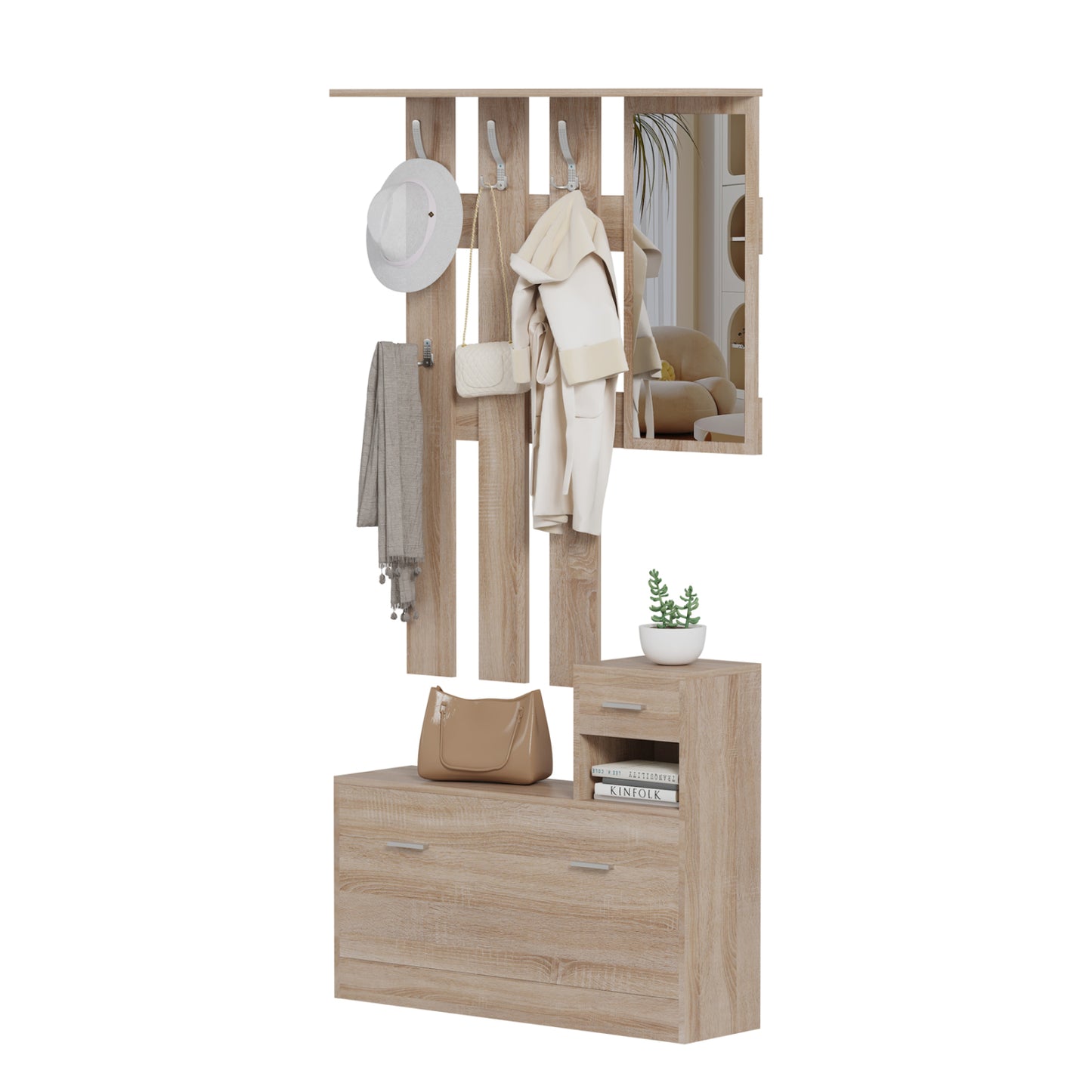 Entryway Set With Mirror Gorn Hm2473.01 Melamine In Sonama 90x24x190hcm.