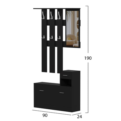 Entryway Set With Mirror Gorn Hm2473.02 Melamine In Wenge 90x24x190hcm.