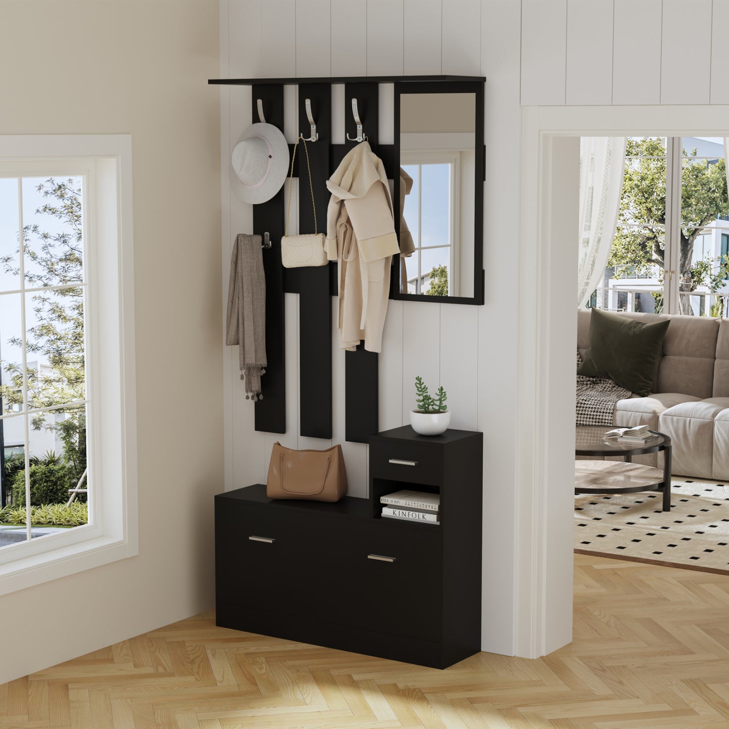 Entryway Set With Mirror Gorn Hm2473.02 Melamine In Wenge 90x24x190hcm.
