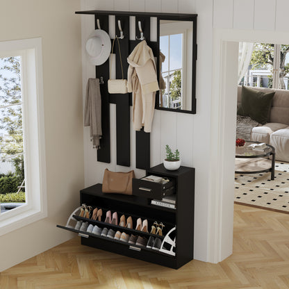 Entryway Set With Mirror Gorn Hm2473.02 Melamine In Wenge 90x24x190hcm.