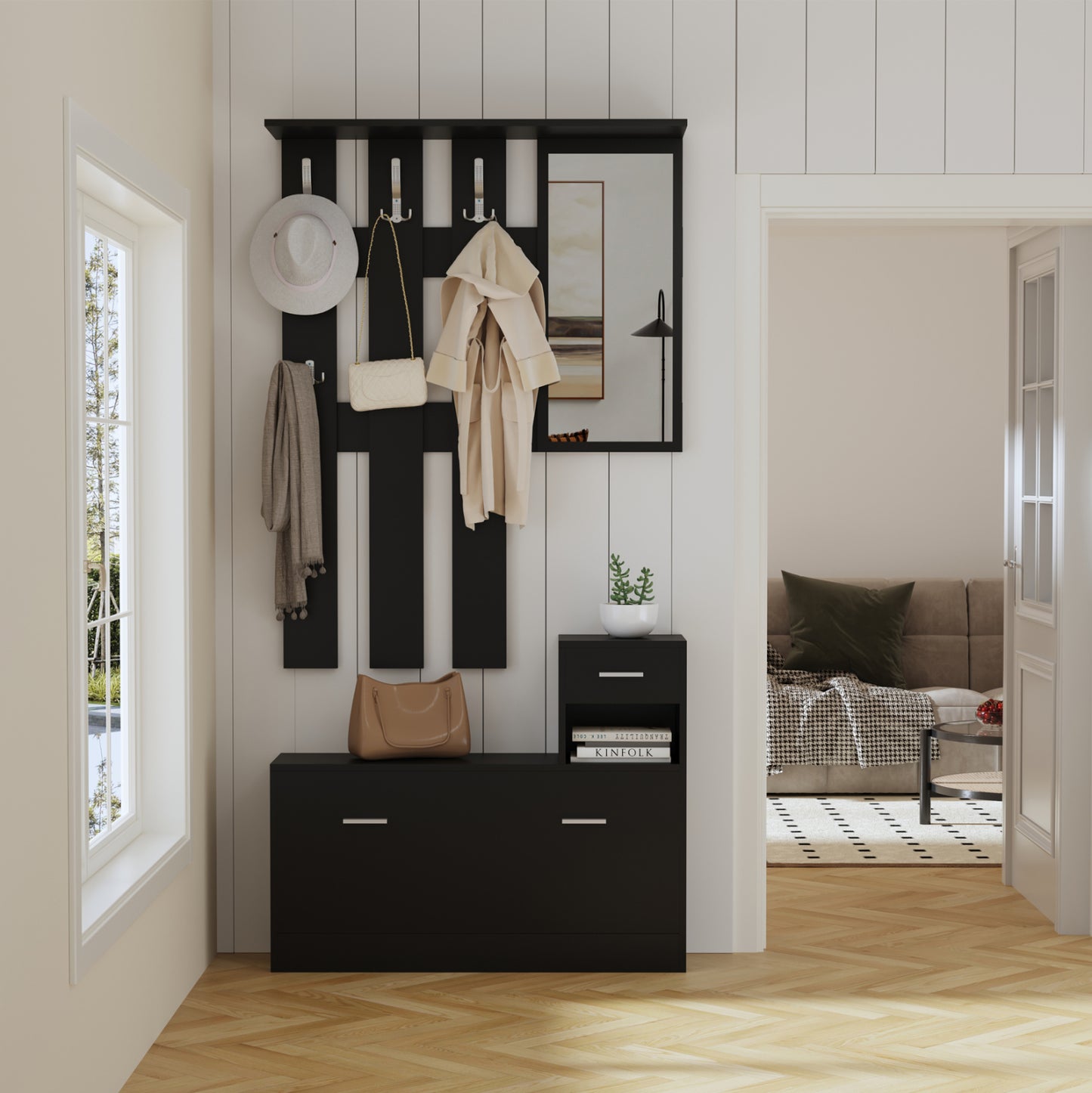 Entryway Set With Mirror Gorn Hm2473.02 Melamine In Wenge 90x24x190hcm.