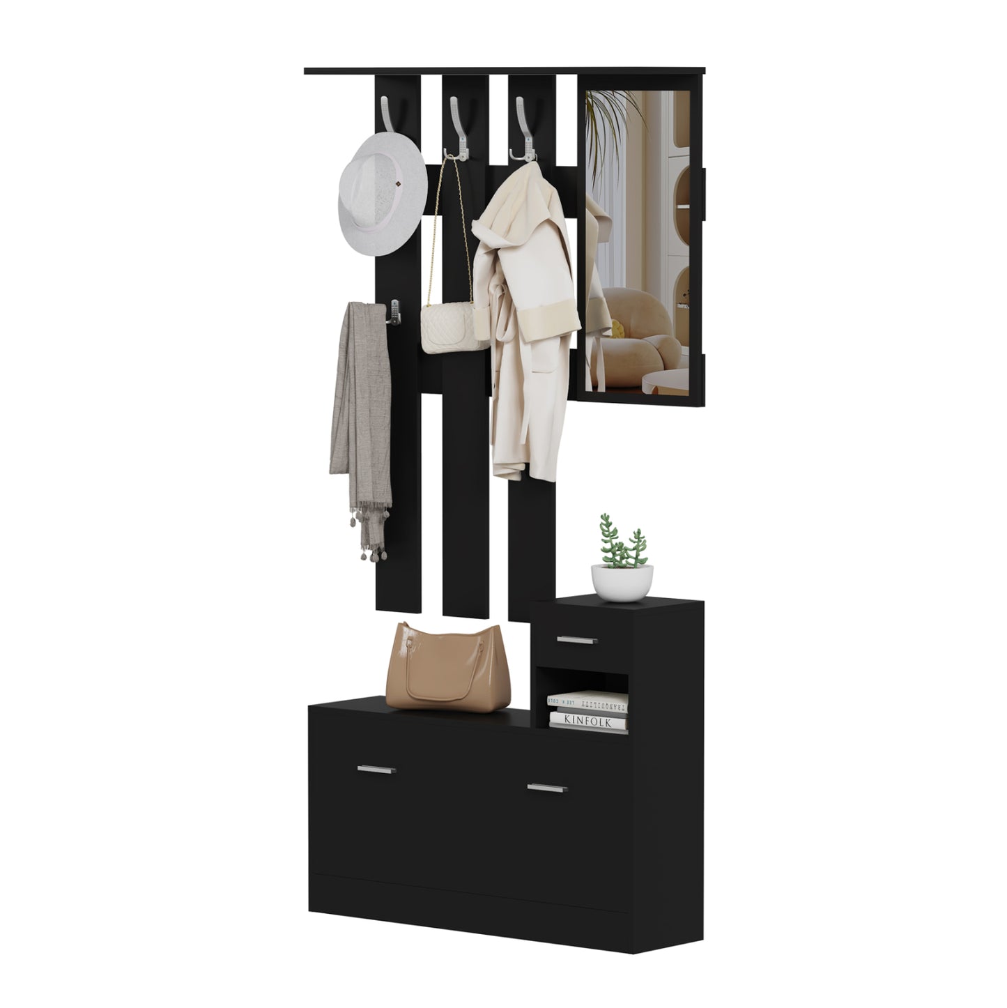 Entryway Set With Mirror Gorn Hm2473.02 Melamine In Wenge 90x24x190hcm.