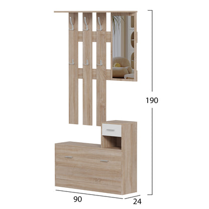 Entryway Set With Mirror Gorn Hm2473.04 Melamine In Sonama-white 90x24x190hcm.