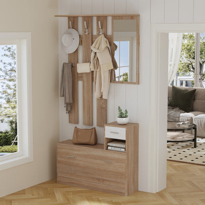 Entryway Set With Mirror Gorn Hm2473.04 Melamine In Sonama-white 90x24x190hcm.
