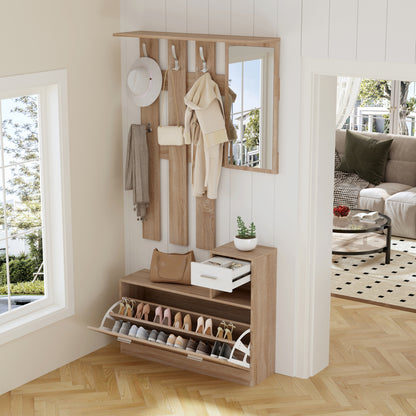Entryway Set With Mirror Gorn Hm2473.04 Melamine In Sonama-white 90x24x190hcm.