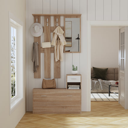 Entryway Set With Mirror Gorn Hm2473.04 Melamine In Sonama-white 90x24x190hcm.