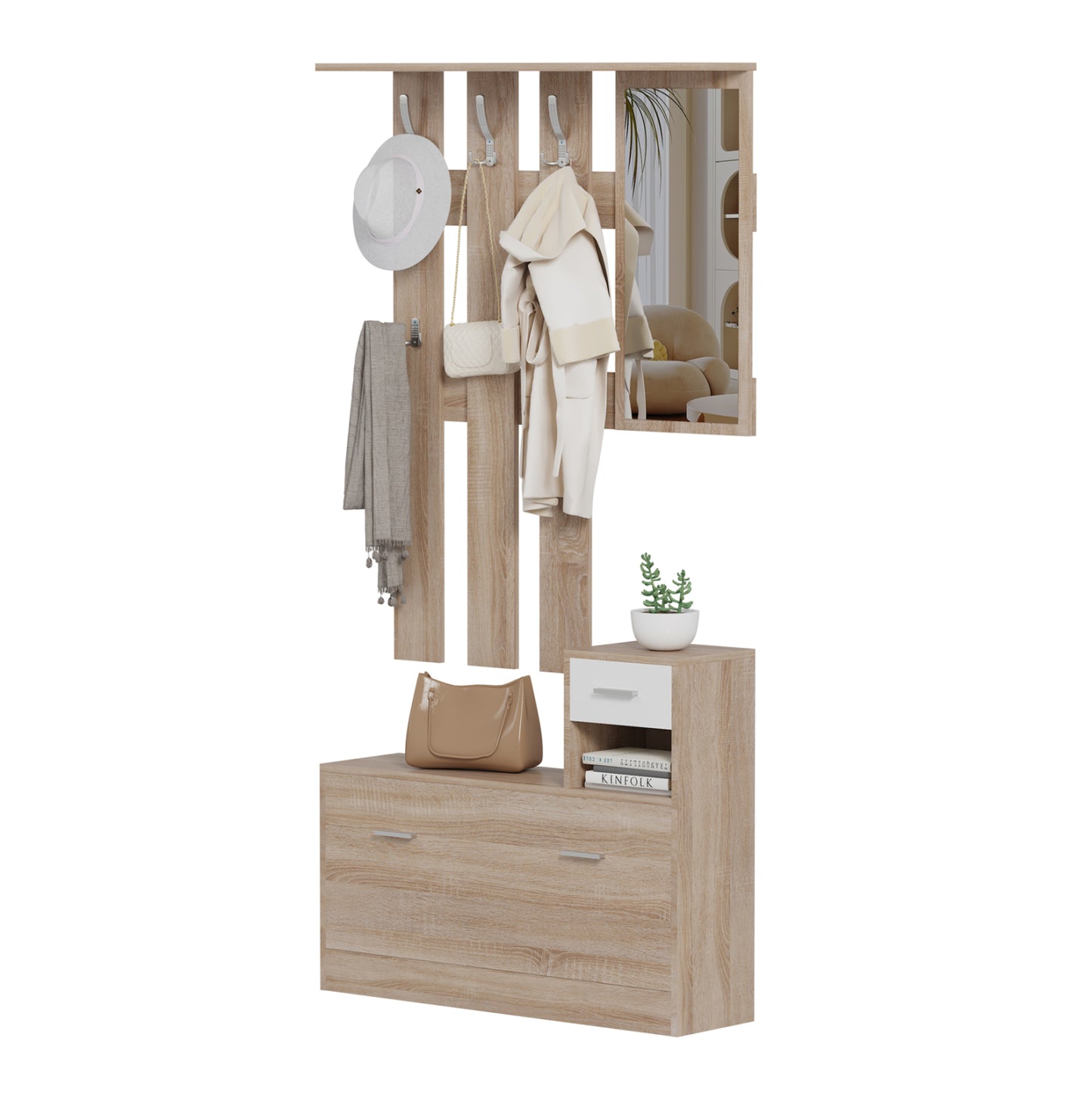 Entryway Set With Mirror Gorn Hm2473.04 Melamine In Sonama-white 90x24x190hcm.
