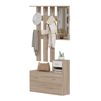 Entryway Set With Mirror Gorn Hm2473.04 Melamine In Sonama-white 90x24x190hcm.