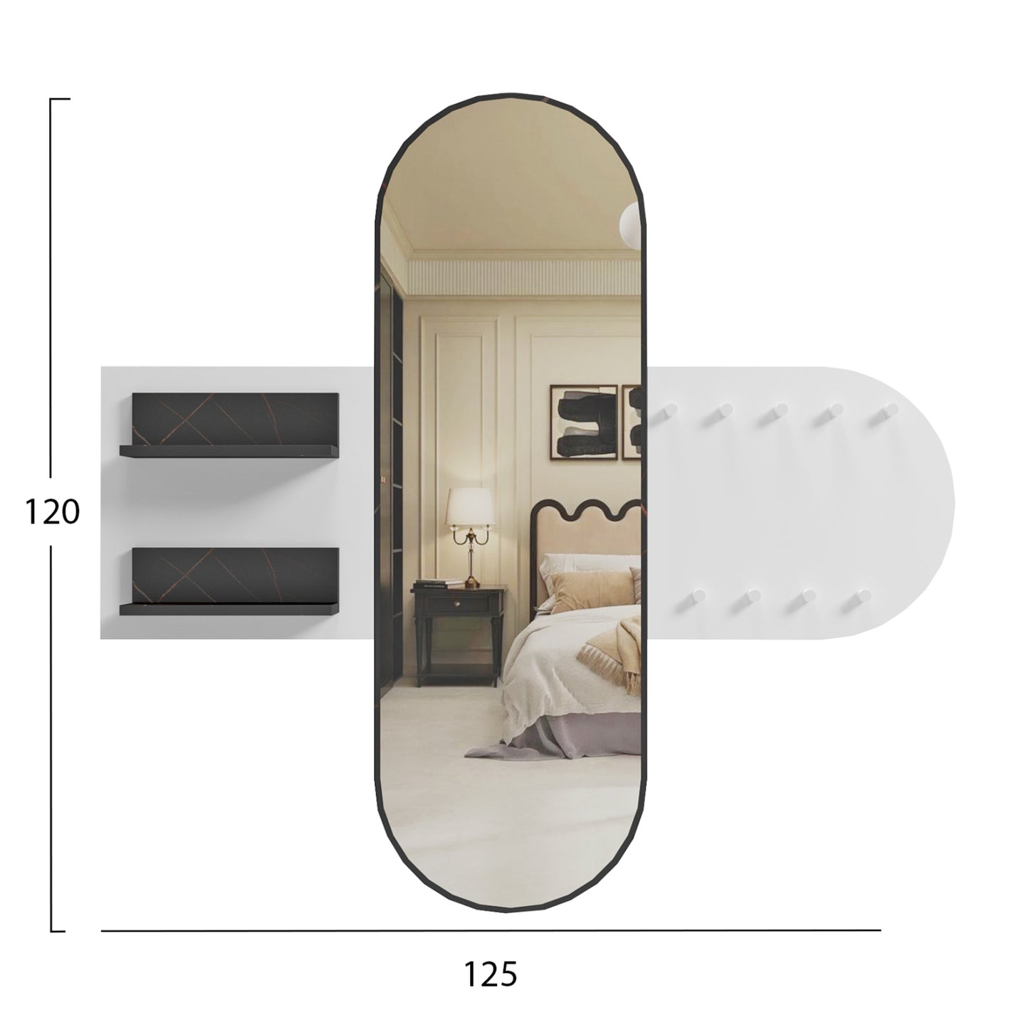 Entrance Furniture With Mirror Cheryl ΗΜ9049.11 Melamine White-black Marble 125x40x120hcm.