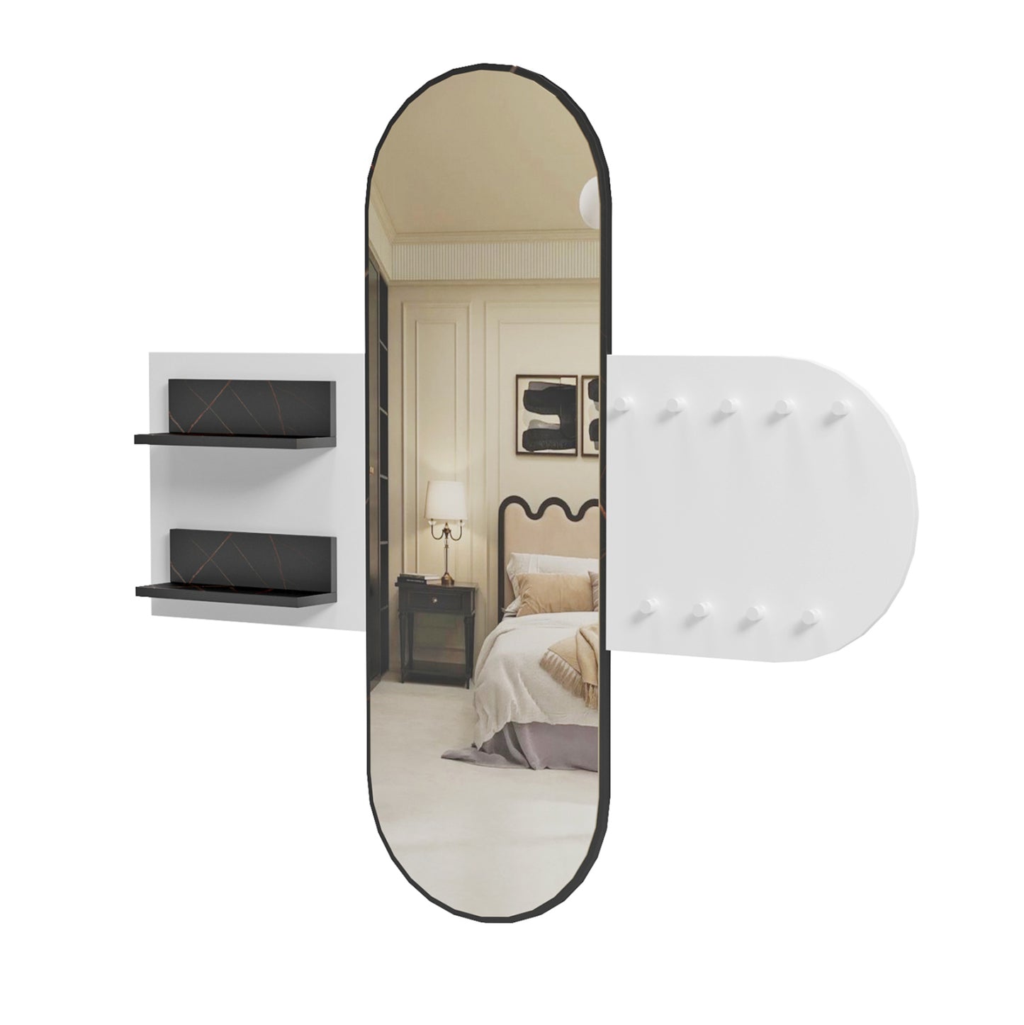 Entrance Furniture With Mirror Cheryl ΗΜ9049.11 Melamine White-black Marble 125x40x120hcm.