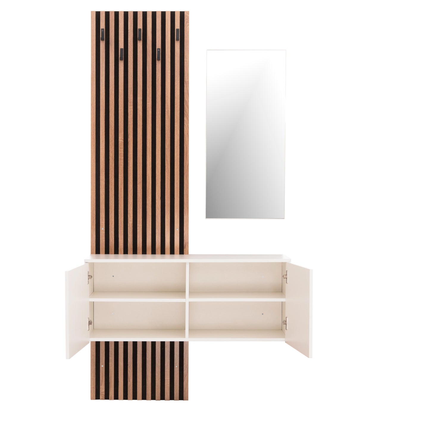 Entryway Furniture Set With Mirror Myles Hm18080.01 Melamine In Sonama-white 100x37x200hcm.