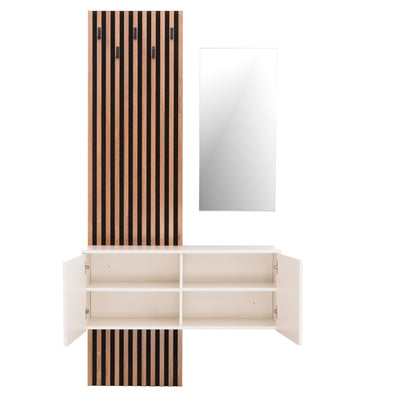 Entryway Furniture Set With Mirror Myles Hm18080.01 Melamine In Sonama-white 100x37x200hcm.