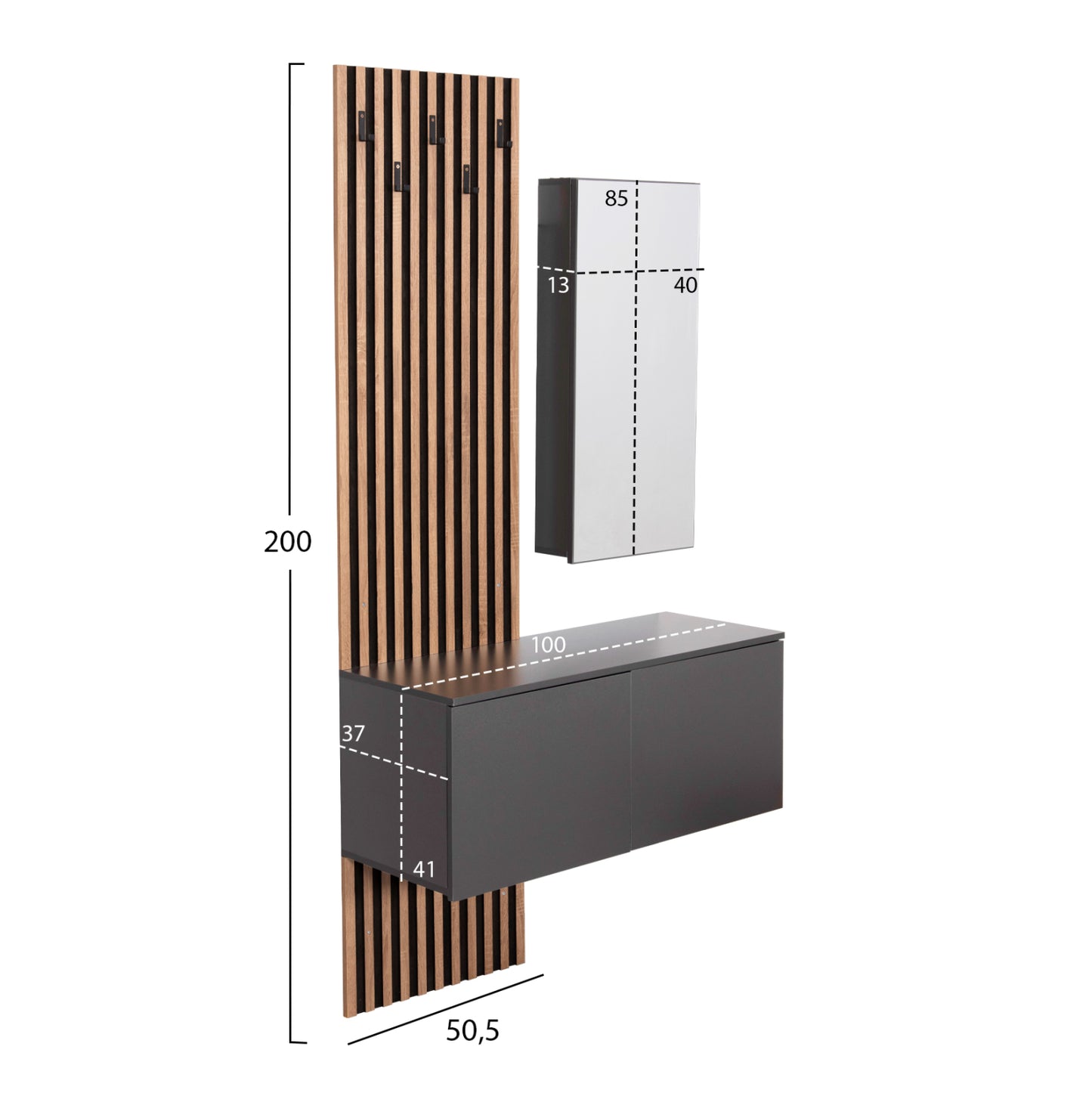 Entryway Furniture Set With Mirror Myles Hm18080.02 Melamine In Sonama-grey 100x37x200hcm.
