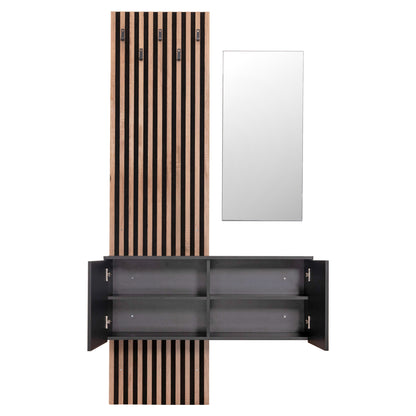 Entryway Furniture Set With Mirror Myles Hm18080.02 Melamine In Sonama-grey 100x37x200hcm.