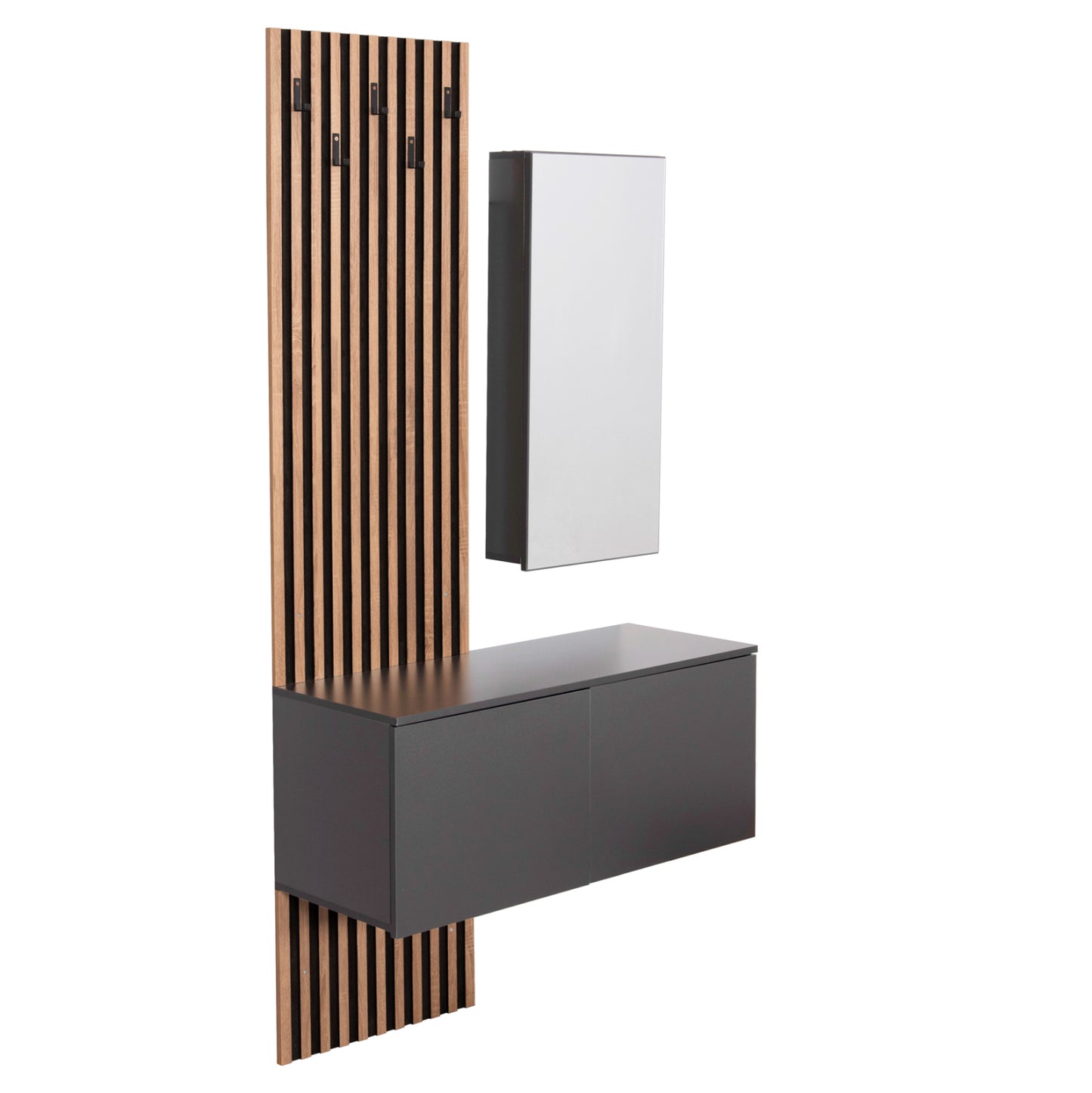 Entryway Furniture Set With Mirror Myles Hm18080.02 Melamine In Sonama-grey 100x37x200hcm.